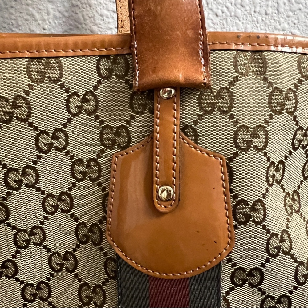 Gucci Jolie Sherry Beige Tan Stripe Tote - Picture 10 of 15